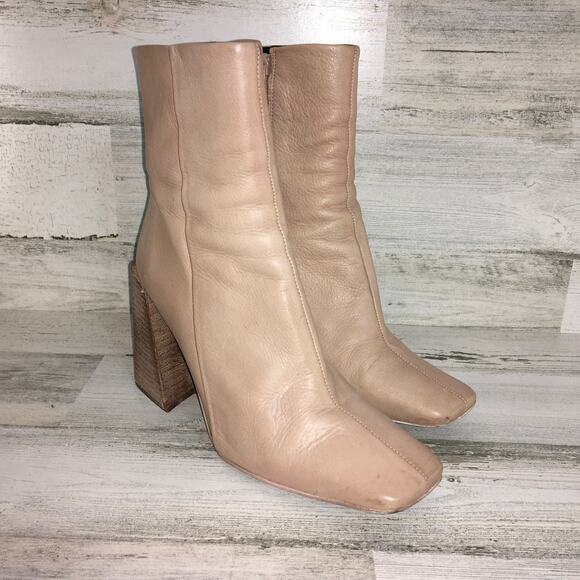 Free People x Farylrobin Marley Square Toe Leather Block Heel Ankle Booties 39 - Picture 2 of 12